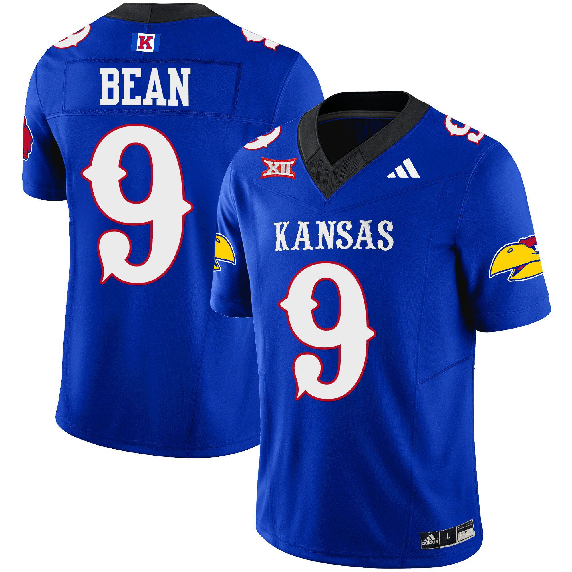 Men Kansas Jayhawks 9 Bean Blue 2024 Blackhawk Vapor Limited NCAA Jersey